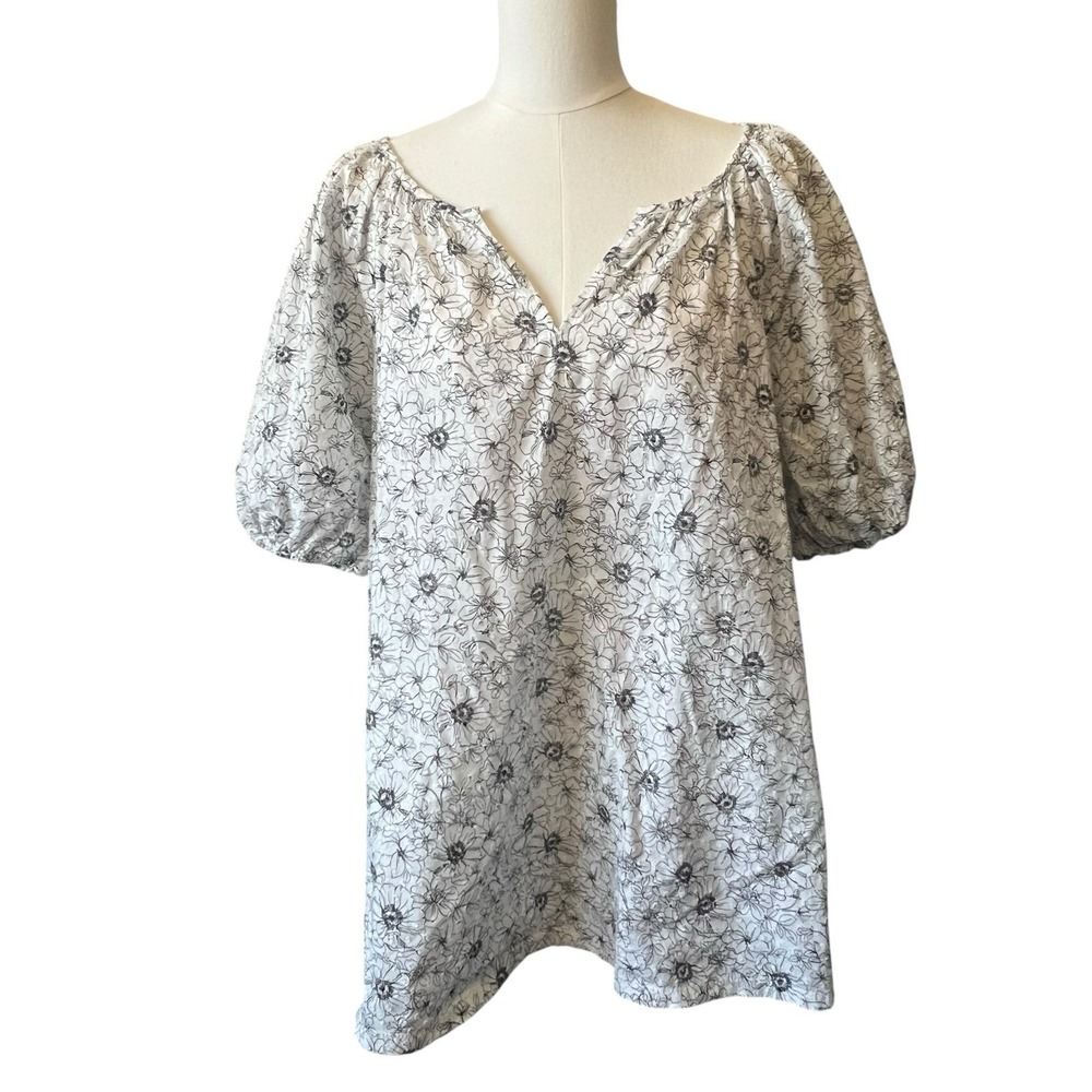 Lane Bryant Womens Blouse 22/24 Swiss Dots V-Neck Top Puff Balloon Sleeves